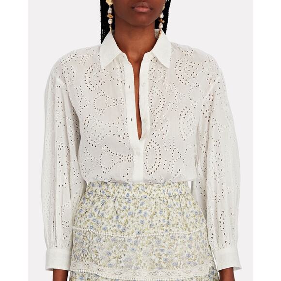 Nili Lotan Andree Cotton Eyelet Button-Down Top in Ivory - Picture 1 of 13